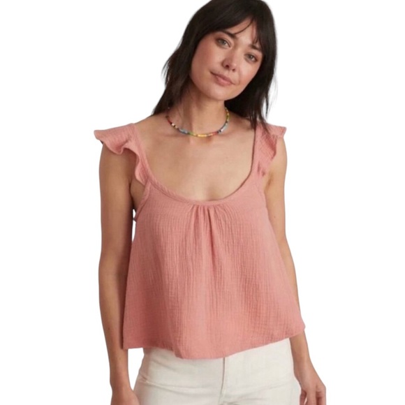Marine Layer NWT Jude Flutter Sleeve Tank Top Rosette Pink Basic - Picture 1 of 7